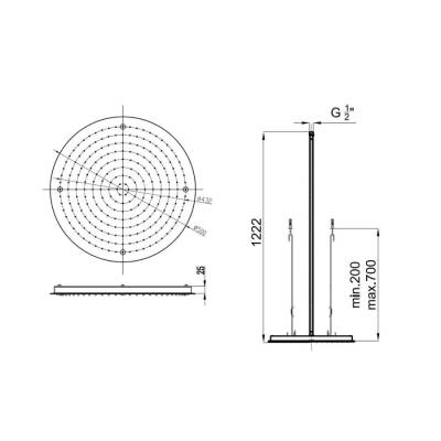 Bocchi 500RS Ankastre Tavan Duşu, 50 cm, Krom 5820 0002 - 2