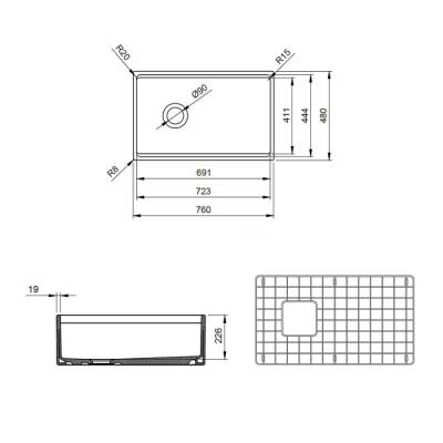 Bocchi Contempo Step Rim Mutfak Eviyesi 76 cm Mat Antrasit 1344-020-0120 - 4