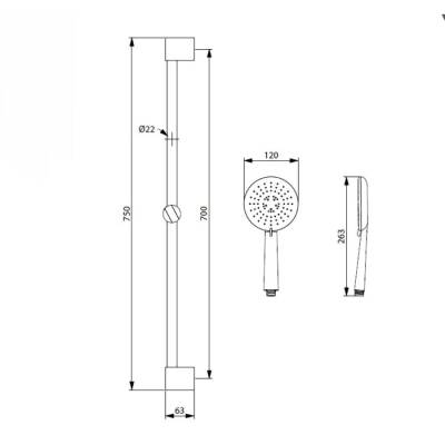 Bocchi Etna Sürgü Takımı Air² 3F, 120 R Yuvarlak El Duşlu 5650-0008 - 2