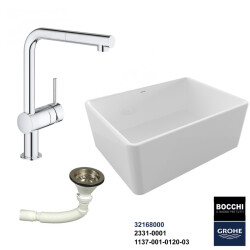 Bocchi Lavello 60 cm Seramik Eviye Grohe Minta Spiralli Eviye Bataryası Seti(Sifon Dahil ) - 1