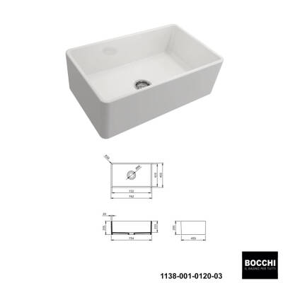 Bocchi Lavello 76 cm Seramik Eviye Grohe Minta Spiralli Eviye Bataryası Seti(Tel Izgara ve Sifon Dahil ) - 2