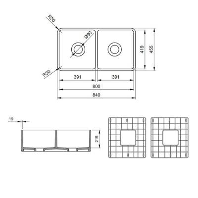 Bocchi Lavello Dekorlu Çift Gözlü Mutfak Eviyesi 85 Cm Mat Gri 1094-006-0120 - 4