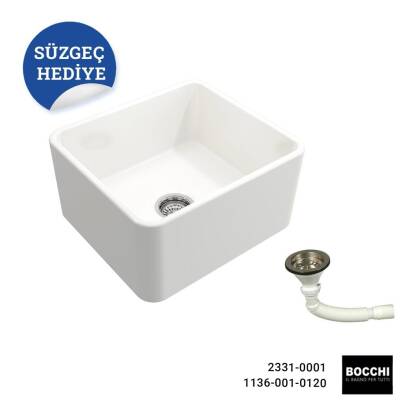 Bocchi Lavello Mutfak Eviyesi 50 cm Parlak Beyaz 1136-001-0120-03 - 1