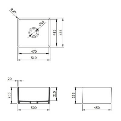 Bocchi Lavello Mutfak Eviyesi 50 cm Parlak Siyah 1136-005-0120-03 - 2