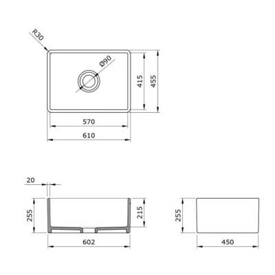 Bocchi Lavello Mutfak Eviyesi 60 cm Parlak Beyaz 1137-001-0120-03 - 2