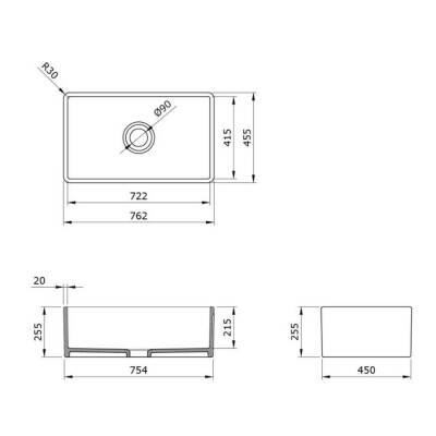 Bocchi Lavello Mutfak Eviyesi 76 cm Parlak Beyaz 1138-001-0120-03 - 4