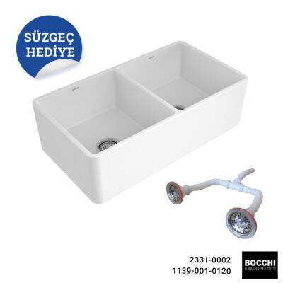 Bocchi Lavello Mutfak Eviyesi 85 cm Çift Gözlü Parlak Beyaz 1139-001-0120-03 - 1