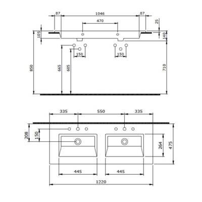 Bocchi Milano Çift Gözlü Lavabo 120 cm Mat Antrasit 1111-020-0126 - 3