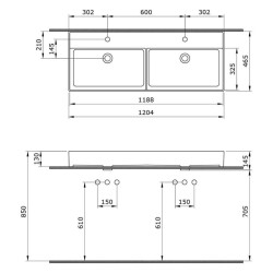 Bocchi Milano Çift Gözlü Lavabo 120 cm Mat Antrasit 1393-020-0132 - 3