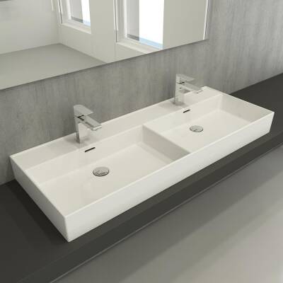 Bocchi Milano Çift Gözlü Lavabo 120 cm Parlak Beyaz 1393-001-0132 - 2