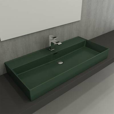 Bocchi Milano Tezgah Üstü Lavabo 100 cm Mat Yeşil 1378-027-0126 - 2