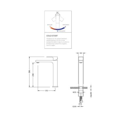 Bocchi Smart COLD START Yüksek Lavabo Bataryası Krom 1012 0002 ST - 2