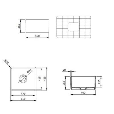 Bocchi Sotto Seramik Eviye, 46 cm, Parlak Beyaz 1359-001-0120 - 5