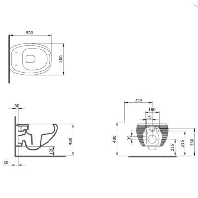 Bocchi Strata Asma Klozet Rimless Kanalsız Mat Antrasit Kapak Hariçtir 1412-020-0128 - 2