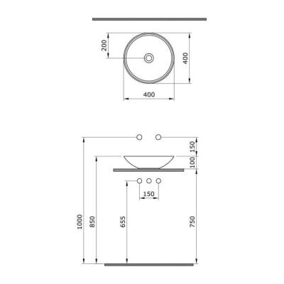 Bocchi Venezia Çanak Lavabo 40 cm Parlak Siyah 1120-005-0125 - 3