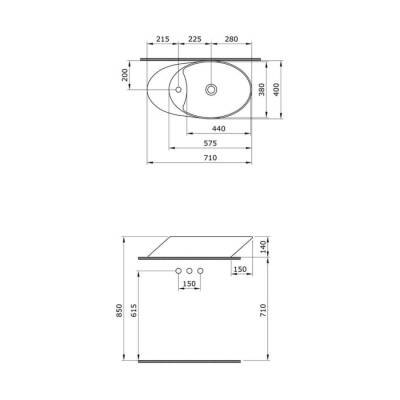 Bocchi Vessel Batarya Banklı Çanak Lavabo 72 cm Mat Gri 1021-006-0126 - 3