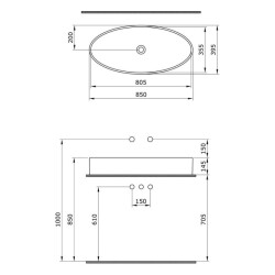 Bocchi Vessel Elips Çanak Lavabo 85 Cm Mat Antrasit 1014-020-0125 - 3