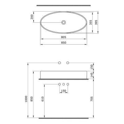 Bocchi Vessel Elips Çanak Lavabo 85 Cm Mat Antrasit 1014-020-0125 - 3