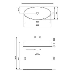 Bocchi Vessel Elips Çanak Lavabo 85 Cm Mat Buz Mavi 1014-029-0125 - 3