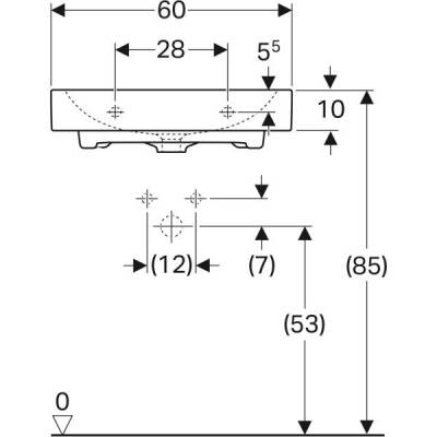 Geberit Citterio lavabo: B=60cm, T=50cm, Batarya deliği=Orta, Taşma deliği=Yok, Beyaz / KeraTect - 4