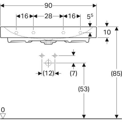 Geberit Citterio lavabo: B=90cm, T=50cm, Batarya deliği=Orta, Taşma deliği=Yok, Beyaz / KeraTect - 4