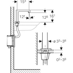 Geberit lavabo bataryası Brenta, tezgah üstü, jeneratörlü, sıva altı fonksiyon kutusu ile: Parlak krom, Mikser=Mikserli - 3