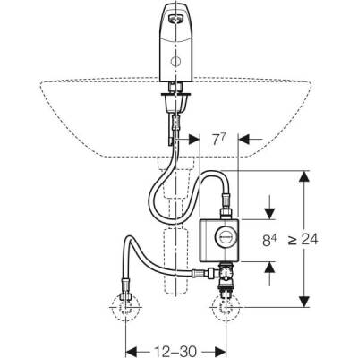 Geberit lavabo bataryası Tip 185, jeneratörlü: Parlak krom, Mikser=Tezgah altı mikserli - 3