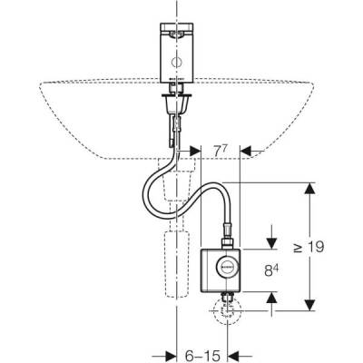 Geberit lavabo bataryası Tip 186, jeneratörlü: Parlak krom, Mikser=Miksersiz - 3