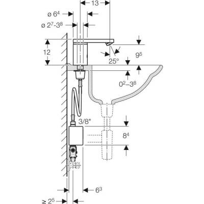 Geberit lavabo bataryası Tip 186, jeneratörlü: Parlak krom, Mikser=Tezgah altı mikserli - 4