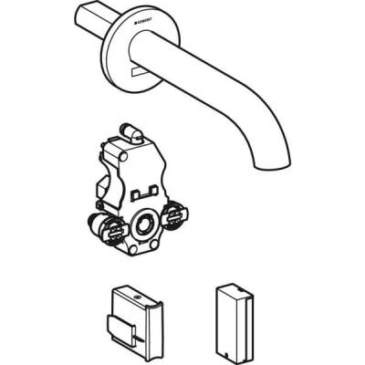 Geberit Piave lavabo bataryası, ankastre, pilli, sıva altı fonksiyon kutusu ile: Parlak krom, L=17cm, Mikser=Mikserli - 2