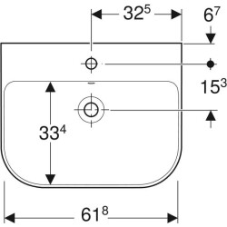 Geberit Smyle lavabo: B=65cm, T=48cm, Batarya deliği=Orta, Taşma deliği=Görünür, Beyaz - 3