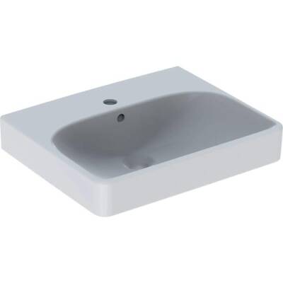 Geberit Smyle Square küçük lavabo: Beyaz, B=50cm, H=16cm, T=41cm, Batarya deliği=Orta, Taşma deliği=Görünür - 1