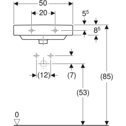 Geberit Smyle Square küçük lavabo: Beyaz, B=50cm, H=16cm, T=41cm, Batarya deliği=Orta, Taşma deliği=Görünür - 4