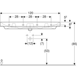 Geberit Smyle Square lavabo: B=120cm, T=48cm, Batarya deliği=Orta, Taşma deliği=Görünür, Beyaz - 4