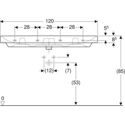 Geberit Smyle Square lavabo: B=120cm, T=48cm, Batarya deliği=Orta, Taşma deliği=Görünür, Beyaz - 4