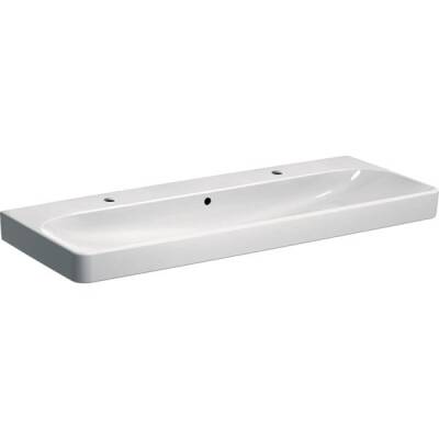 Geberit Smyle Square lavabo: B=120cm, T=48cm, Batarya deliği=Sol ve sağ, Taşma deliği=Görünür, Beyaz - 1