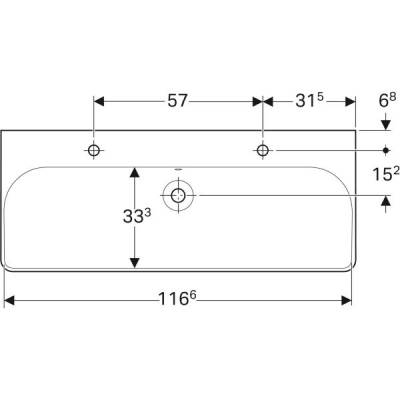 Geberit Smyle Square lavabo: B=120cm, T=48cm, Batarya deliği=Sol ve sağ, Taşma deliği=Görünür, Beyaz - 3