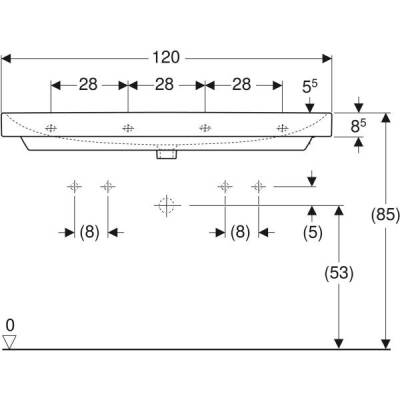 Geberit Smyle Square lavabo: B=120cm, T=48cm, Batarya deliği=Sol ve sağ, Taşma deliği=Görünür, Beyaz - 4