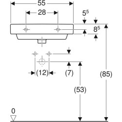 Geberit Smyle Square lavabo: B=55cm, T=44cm, Batarya deliği=Orta, Taşma deliği=Görünür, Beyaz - 4