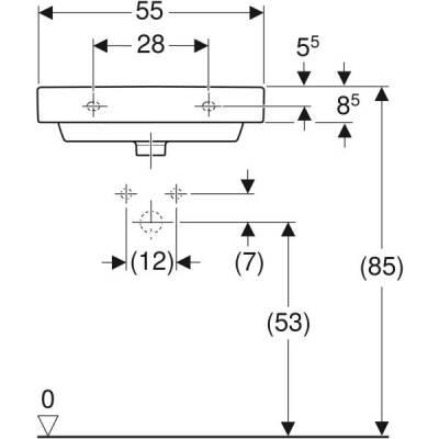 Geberit Smyle Square lavabo: B=55cm, T=44cm, Batarya deliği=Orta, Taşma deliği=Görünür, Beyaz - 4