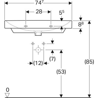 Geberit Smyle Square lavabo: B=75cm, T=48cm, Batarya deliği=Orta, Taşma deliği=Görünür, Beyaz - 4