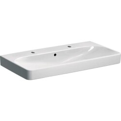 Geberit Smyle Square lavabo: B=90cm, T=48cm, Batarya deliği=Sol ve sağ, Taşma deliği=Görünür, Beyaz - 1