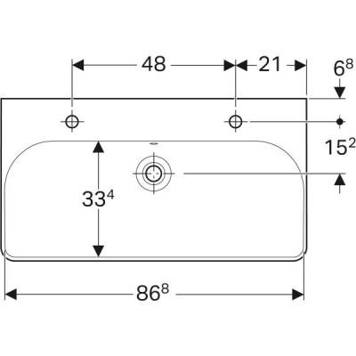 Geberit Smyle Square lavabo: B=90cm, T=48cm, Batarya deliği=Sol ve sağ, Taşma deliği=Görünür, Beyaz - 3