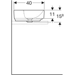 Geberit VariForm eliptik lavabo, batarya banklı: B=50cm, T=40cm, Batarya deliği=Orta, Taşma deliği=Görünür, Beyaz - 3