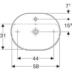 Geberit VariForm eliptik lavabo, batarya banklı: B=60cm, T=45cm, Batarya deliği=Orta, Taşma deliği=Görünür, Beyaz - 3