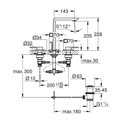 Grohe Allure 3 Delikli Lavabo Bataryası 1/2' M - Boyut - 20188001 - 2