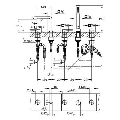 Grohe Allure 5 Delikli Küvet Bataryası - 25221001 - 2