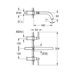 Grohe Atrio 3 Delikli Lavabo Bataryası 1/2' S-Boyut - 20169Al3 - 2