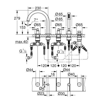 Grohe Atrio 5 Delikli Küvet Bataryası - 19922003 - 2