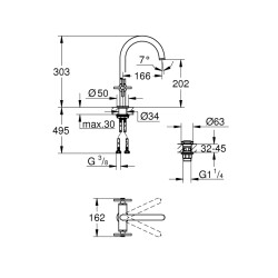 Grohe Atrio Tek Delikli Lavabo Bataryası 1/2' L-Boyut - 21019003 - 2